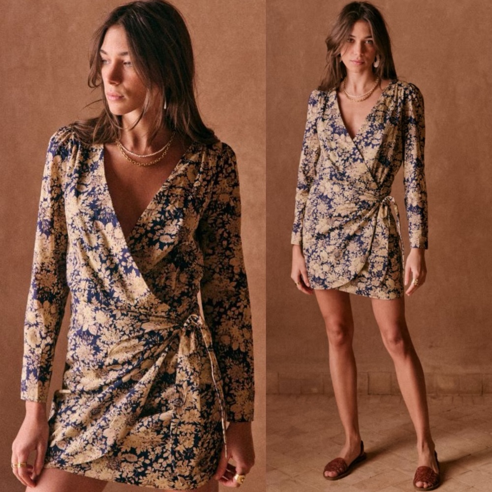 Sezane Noemia Wrap Dress Country Flowers Size 34 French US 2 Mini Length Boho